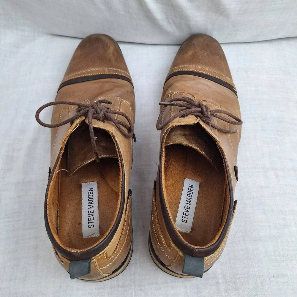 Leather Dress Shoes Steve Madden Tan 12 Jamyson Cap Toe Oxford Mens Brown Rugged